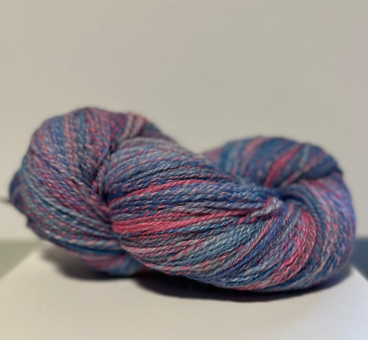 2 ply Pink/Blue fractal handspun yarn